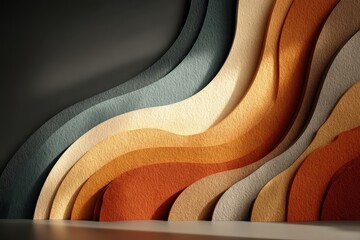Wall Mural - Textural abstract design featuring undulating waves in warm and cool earthy tones.