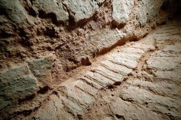 Poster - Intricate details of a weathered stone wall, showing rough textures and natural colors.
