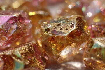 Poster - Abstract macro of dazzling golden and pink glitter, creating luxury.