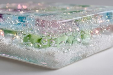 Poster - Abstract resin art with colorful layers, sparkling bubbles, and iridescent light.