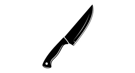 Illustration of a sharp black knife with a curved handle and pointed blade on a white background