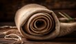 © Cameryn - a tightly rolled coil of textured burlap its raw natural fibers hinting at rustic charm waiting to be unfolded