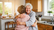 © Violet - Elderly woman hugging young woman in kitchen filled with sunlight
