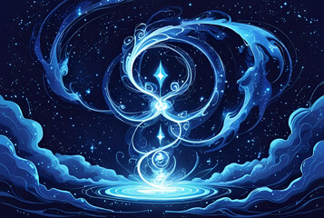 Wall Mural - Ethereal abstract blue energy form in a starry sky