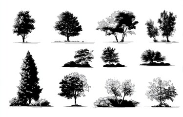  Vector illustration of diverse tree silhouettes