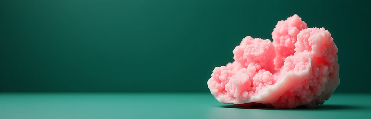 Wall Mural - raw pink white mineral specimen dark green background illuminated soft diffused natural light