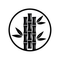 Poster - Bamboo Stalks and Leaves Circle Icon Black and White Tropical Asian Forest