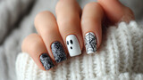 Stylish Halloween nail art featuring ghost and spider web designs, perfect for festive celebrations and seasonal creativity.