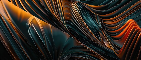 Wall Mural - modern background abstract line stripes curve curl texture flow bend orange dark green wallpaper dyn