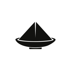 Poster - Black icon of a simple sailboat with two sails and a hull on a white background