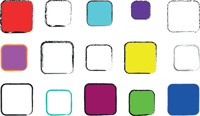 Artistic Vector Set of Painted Grunge Squares and Rectangular Shapes in Black and Colourful Multicolor Styles for Bold Design Projects