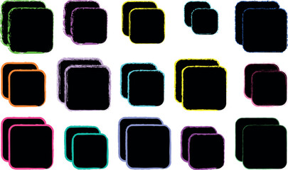 Creative Collection of Rough-Edged Grunge Squares and Rectangles with Bold Black Brush Strokes and Vibrant Variations