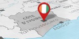 Ivory Coast, Yamoussoukro - location pin with national flag on political map - 3D illustration