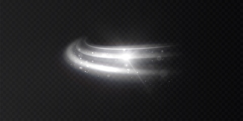 Wall Mural - bright glowing curved light arcs with sparkling particles and luminous flare on dark background.