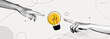 © accogliente - Trendy Halftone Collage Two Hands with lightbulb. Creative mind or brainstorm. Create creative idea concept. Business solutions. Think outside the box. Marketing time. Contemporary vector art