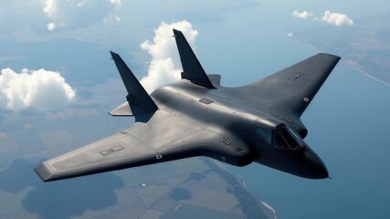Wall Mural - a fighter jet soaring through the sky above fluffy white clouds, ready to strike