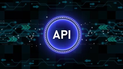 API - Application Programming Interface. Software development tool. Business, modern technology, internet and networking concept. technology background with Cyberspace HUD elements animation.