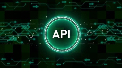 API - Application Programming Interface. Software development tool. Business, modern technology, internet and networking concept. technology background with Cyberspace HUD elements animation.