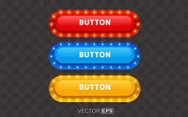 Wall Mural - Neon Light button, frame label, event bar casino, buttons with color. Vector illustration