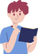 © ARTIVE STUDIO - Illustration of a young man with red hair smiling while holding a notebook and a pen, ready to write or take notes.