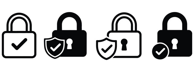 Secure and protected digital icons with checkmarks and shields for modern security concepts