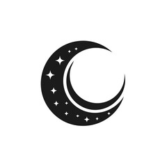 Wall Mural - silhouette illustration of a crescent moon with star decorations in a minimalist design