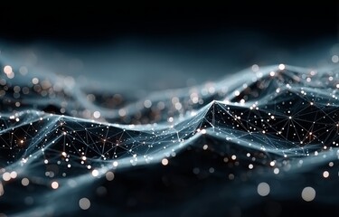 Poster - A blue background with a bunch of dots in the middle. The dots are connected to each other in a way that they form a line. The image has a futuristic and abstract feel to it