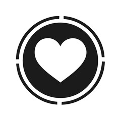 Poster - Simple heart icon inside a black circular target. Minimalist graphic for love, romance, and health concepts.