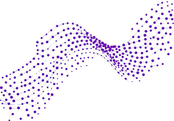 Abstract swirling network of purple lines and dots on black background