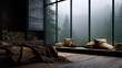 © Halal Vision Studio - Modern Bedroom with Large Windows and Forest View