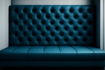 Wall Mural - luxury tufted leather bench seat in rich teal color with soft lighting and modern interior backgroun