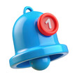 © Nice PNG - Blue notification bell icon with red badge showing number one isolated on transparent background
