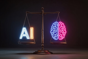 Poster - A scale with two glowing brains on either side