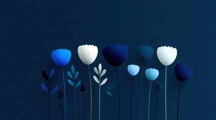 Wall Mural - A blue and white flower arrangement is displayed on a blue background