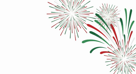 Mexican Independence Day Fireworks Display on White Background for Celebrations, National Holiday Event Cards, Website Headers, and Festive Season Greetings