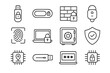 © SanyBRZ - Hardware Security Icons. Line style icons of hardware security: USB lock icon, physical token, hardware firewall, secure key fob,