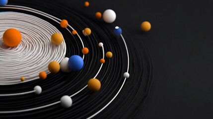 Wall Mural - abstract spiral design with orbiting spheres