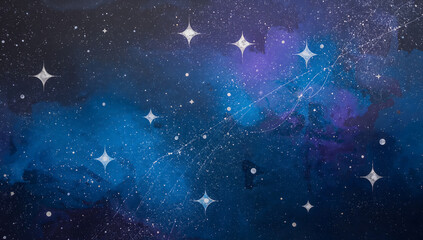 Wall Mural - abstract celestial shapes and stars on deep gradient backgrounds.