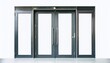 © Matt - double glass doors with metal frame and handles realistic mockup of closed doors isolated on white background glass gate entrance in store mall or office