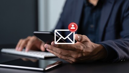 Check email on phone new message notification inbox digital communication concept