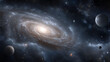 © Alexander - majestic spiral galaxy glowing in deep space with multiple colorful planets orbiting around, cosmic dust, vivid stars, universe background, high detail Keywords: galaxy, planets, s