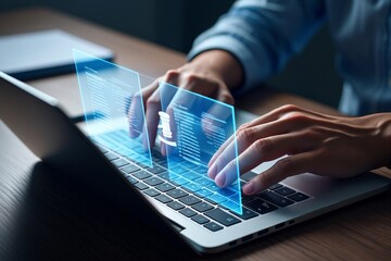 Understanding computer programming and software development on a laptop concept art