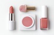 © KateMur - Guava-toned beauty products including blush and lipstick, ideal for makeup branding and soft pastel product mockups
