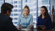 © stockbusters - Woman executive putting signature on agreement sitting office room closeup.