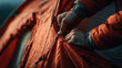 © Master old - Low angle man pull tent zipper