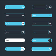 Wall Mural - Search bar collection with dark blue color. Website ui design, search Internet box, browser engine text field, navigation bar with push button. Interface web element templates set.