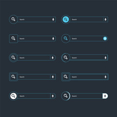 Wall Mural - Search bar collection with dark blue color. Website ui design, search Internet box, browser engine text field, navigation bar with push button. Interface web element templates set.