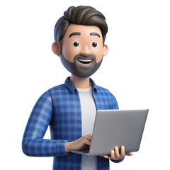Poster - 3d cartoon man with laptop isolated on transparent background