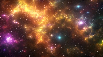 Wall Mural - Colorful nebulae and stars in a cosmic expanse.
