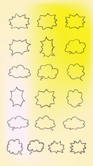 Wall Mural - set of simple lines hand drawn speech bubbles in various shapes gradient background. set of simple o